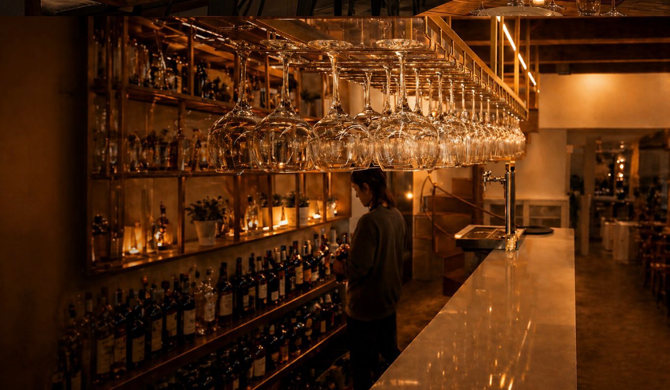 Barra del restaurante deVega Poblenou con vinos y copas