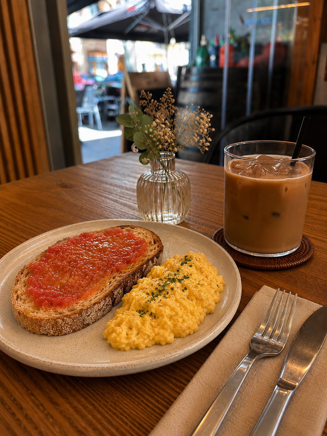 Esmorzar a deVega, restaurant al Poblenou amb cafè, brioixeria i opcions d'esmorzar de forquilla.