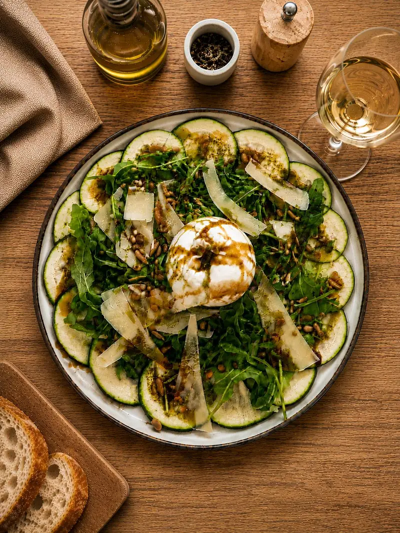 Carpaccio di zucchine con parmigiano, rucola e noci da deVega Barcellona