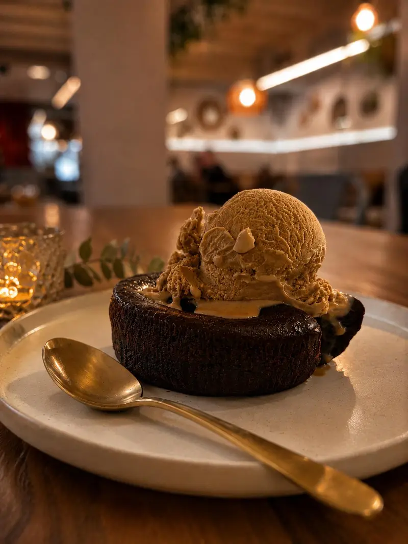Coulant al cioccolato con gelato al dulce de leche da deVega Barcellona