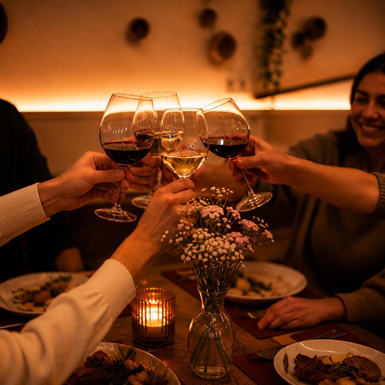 Un toast lors d’un dîner chez deVega, restaurant méditerranéen à Poblenou, Barcelone